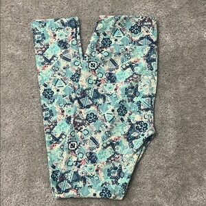 LuLaRoe Mint and Navy Patterned Leggings